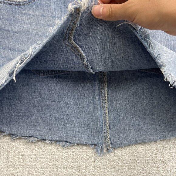 Kendall & Kylie Distressed Cut-Off Denim Mini Skirt Blue Raw Hem Casual Women’s - Picture 6 of 14